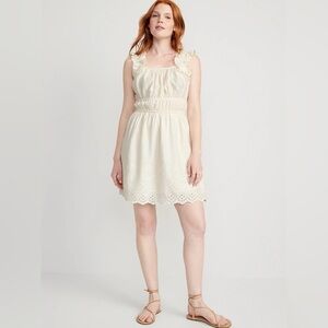 NWT Old Navy Waist-Defined Ruffle Mini Dress, Creme de la Creme, Size L